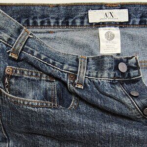 ARMANI EXCHANGE 33X34 BUTTON FLY DARK BLUE JEANS